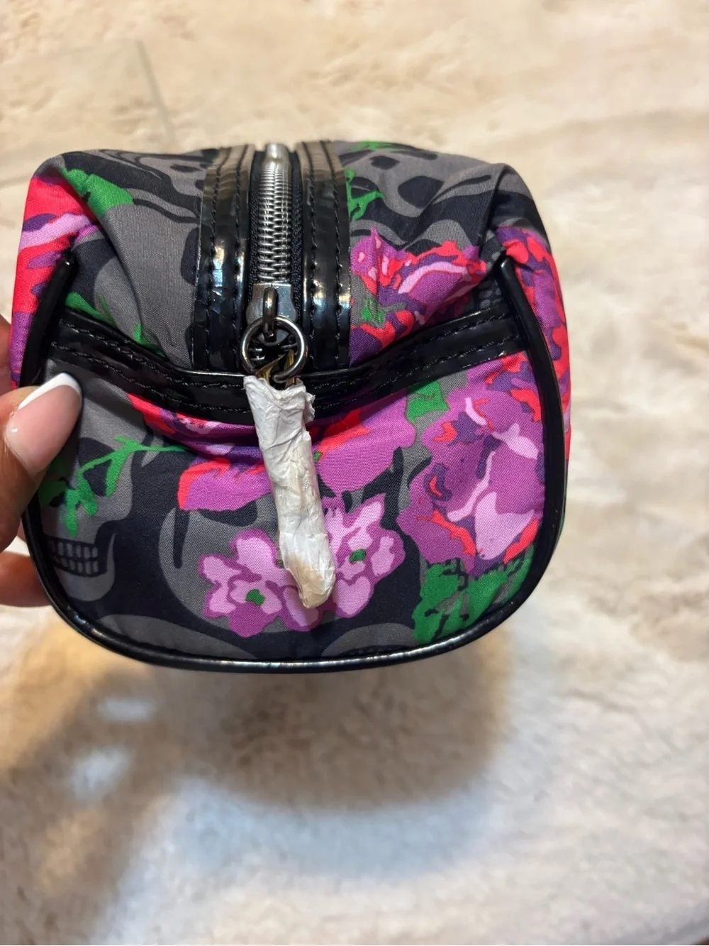 Betsey Johnson Skull Rose Floral Cosmetic Makeup Bag Goth Punk Y2K